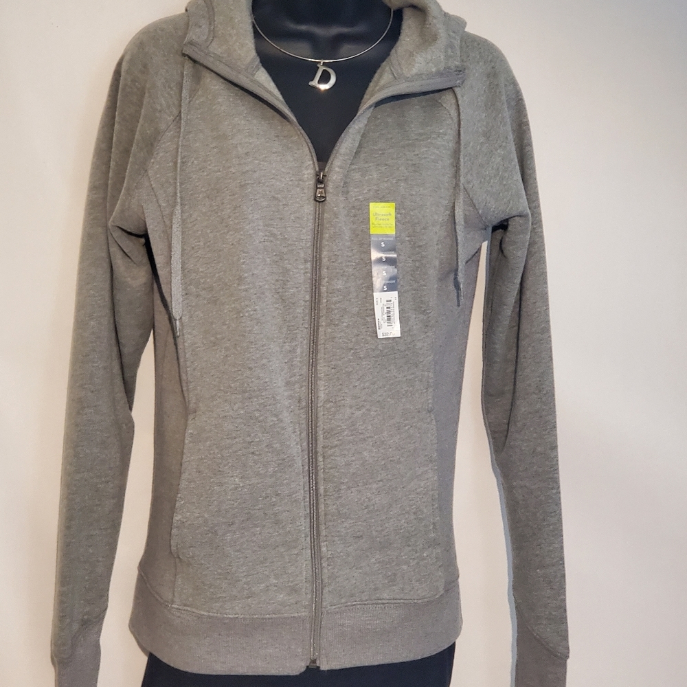 NWT Gray Fleece Tek Gear S Front Zip Hooded Jacket